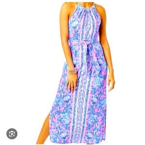 Lilly Pulitzer Bingham Halter MidiDress soleil Pink Palm Size XS